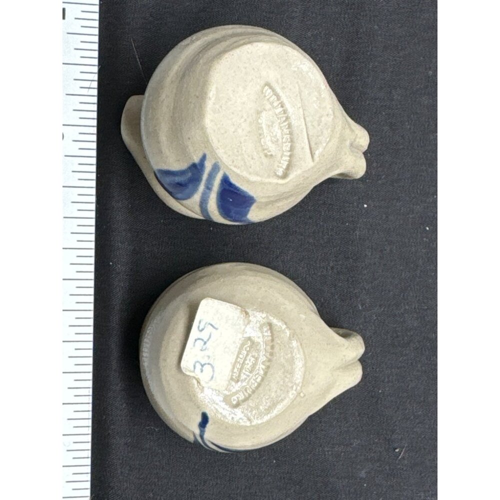 Miniature Williamsburg Pottery Miniture Creamer & Sugar Set With Blue Leaf Desig - Picture 3 of 8